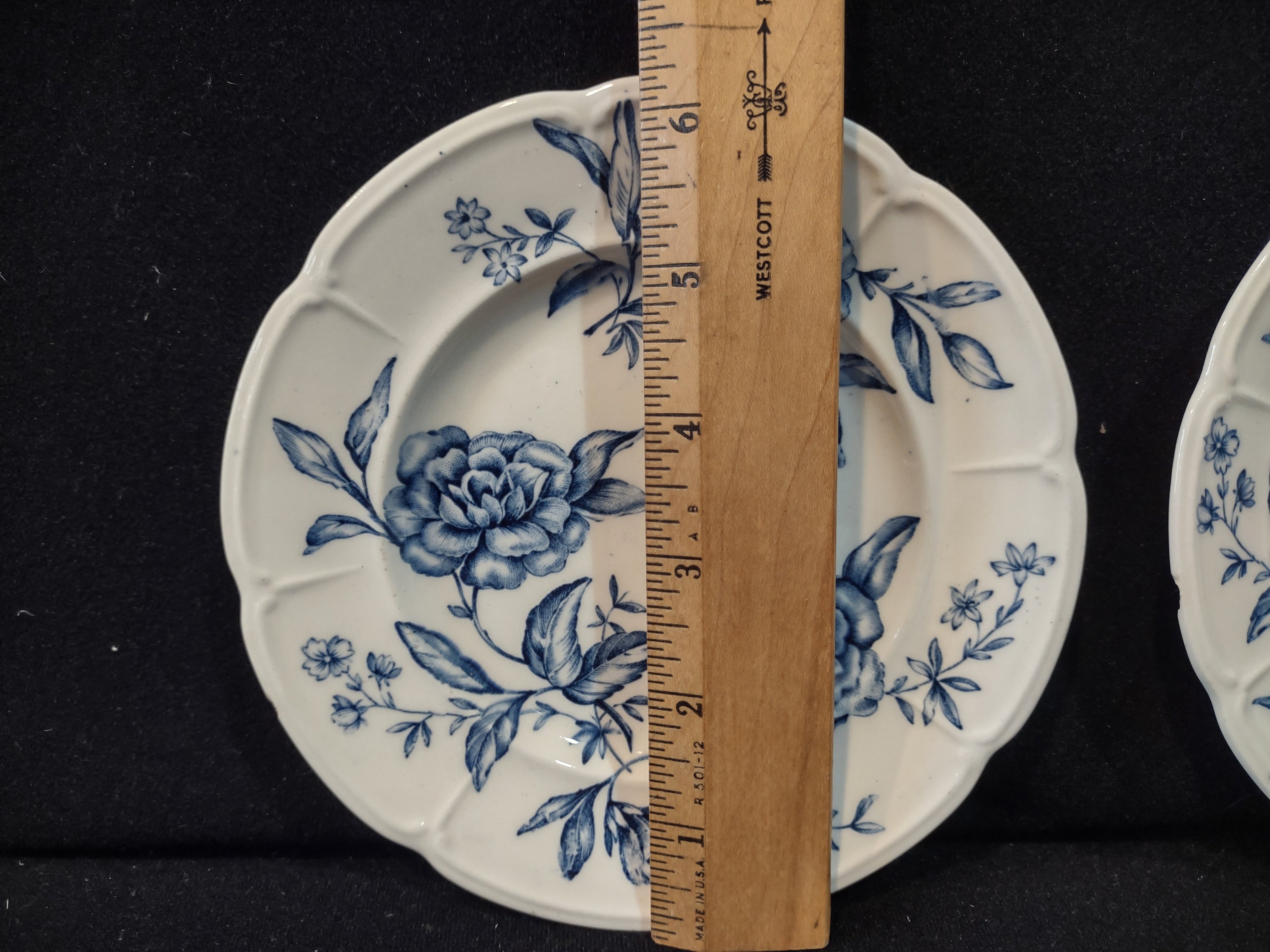 Vintage Johnson Bros Windsor Ware Blue Rose Plate - size reference with ruler