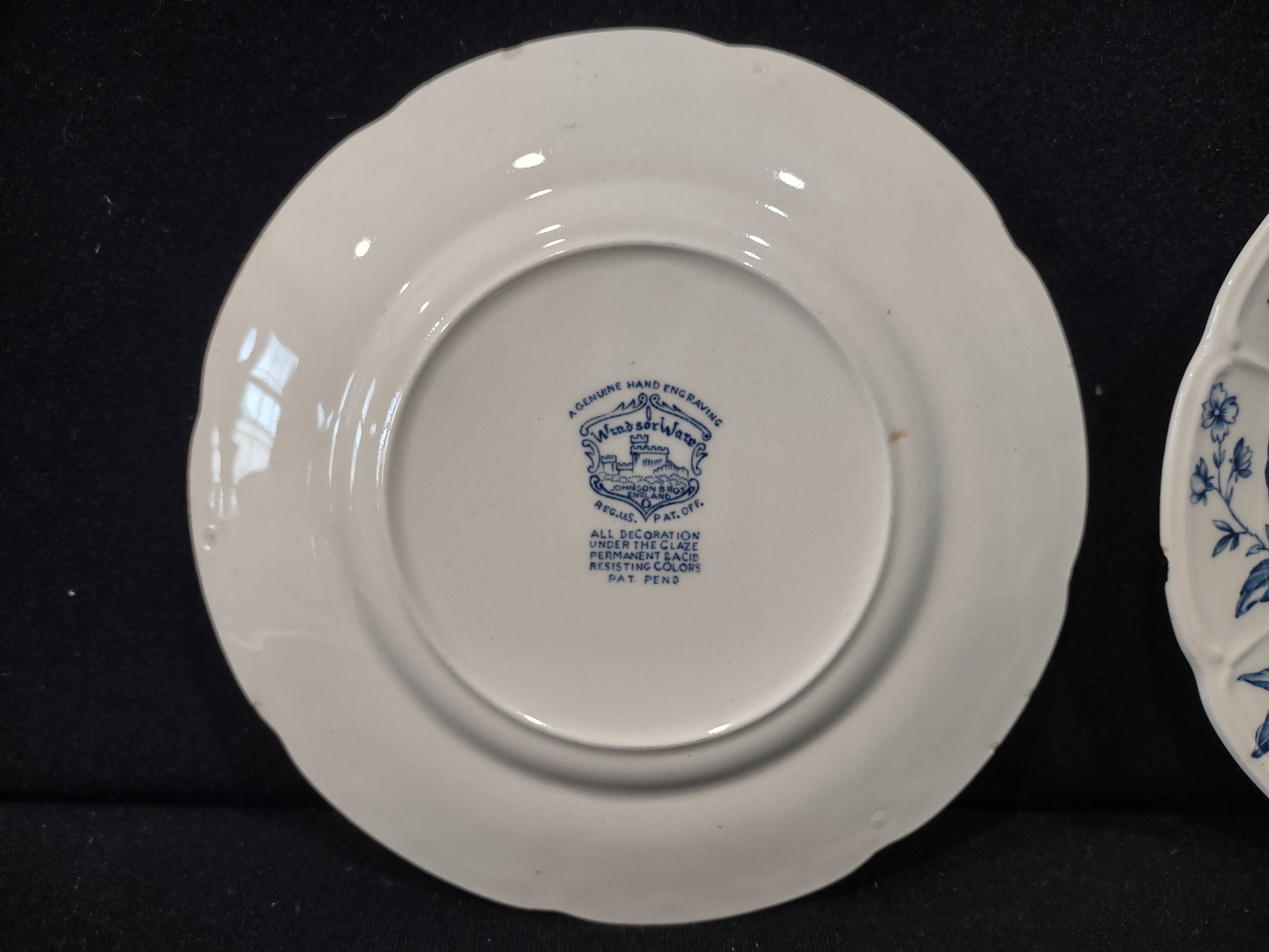 Vintage Johnson Bros Windsor Ware Blue Rose Plate - backstamp Windsor Ware Johnson Bros