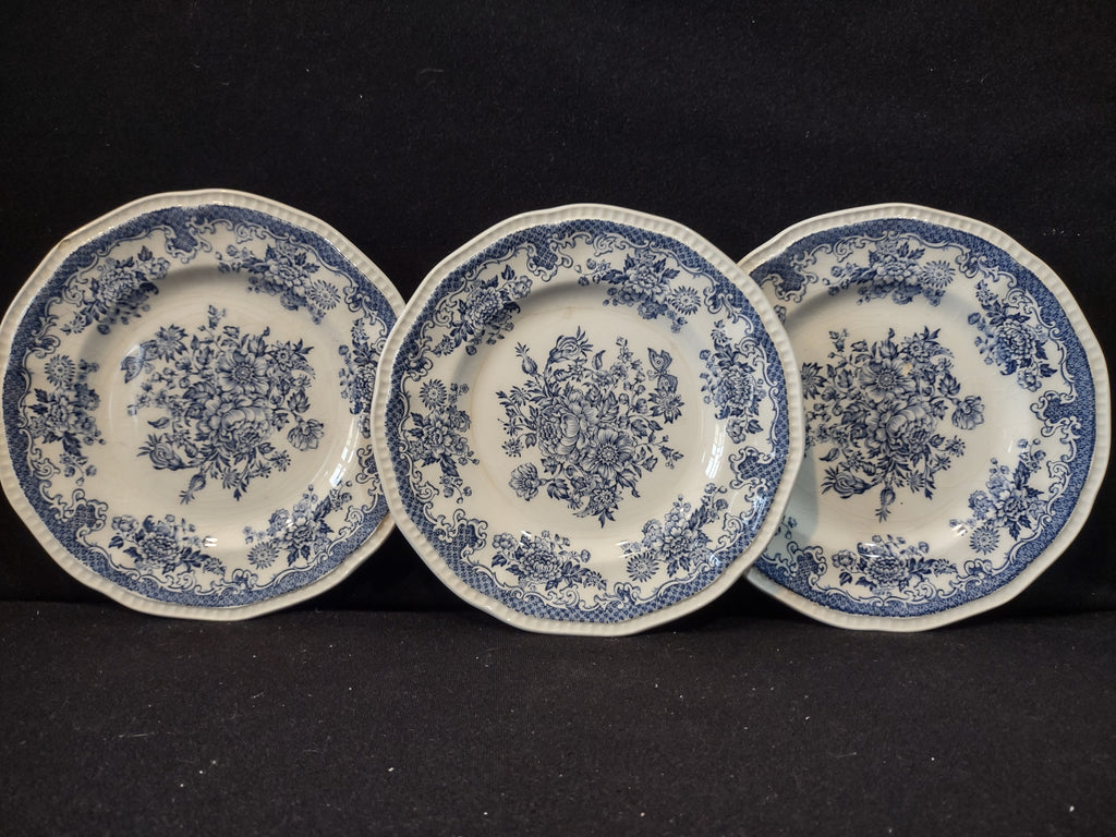 Vintage Kensington Ironstone Balmoral Blue Floral Plate Set of 3 - front view all three plates