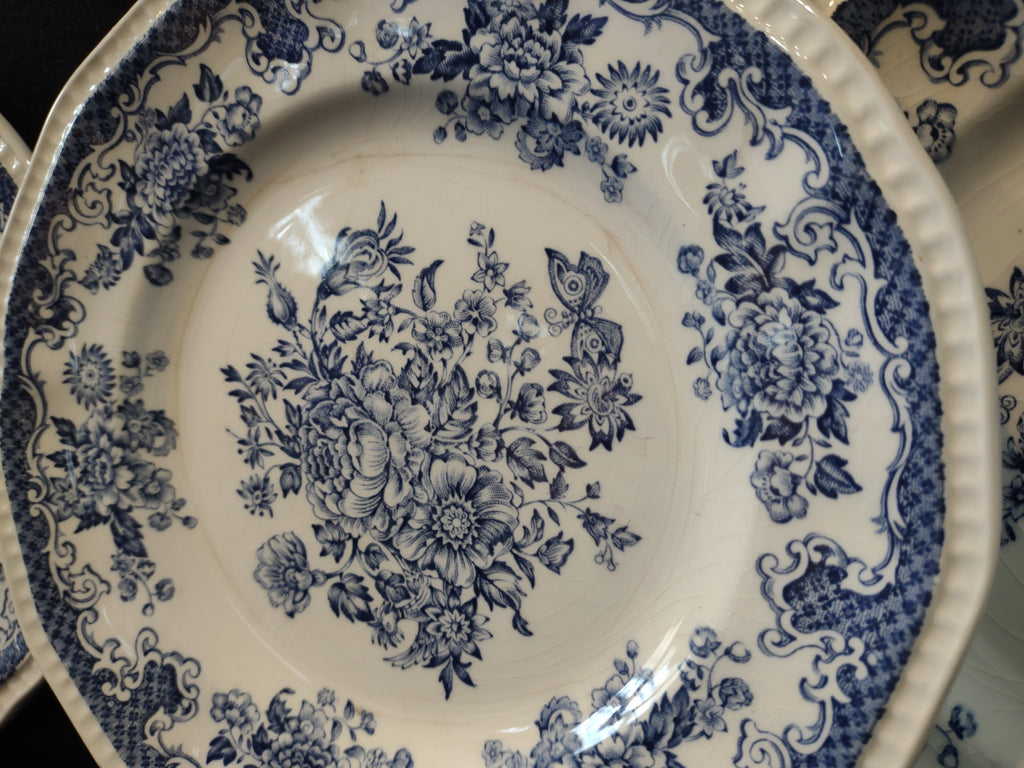 Vintage Kensington Ironstone Balmoral Blue Floral Plate Set of 3 IMPERFECT [7071]