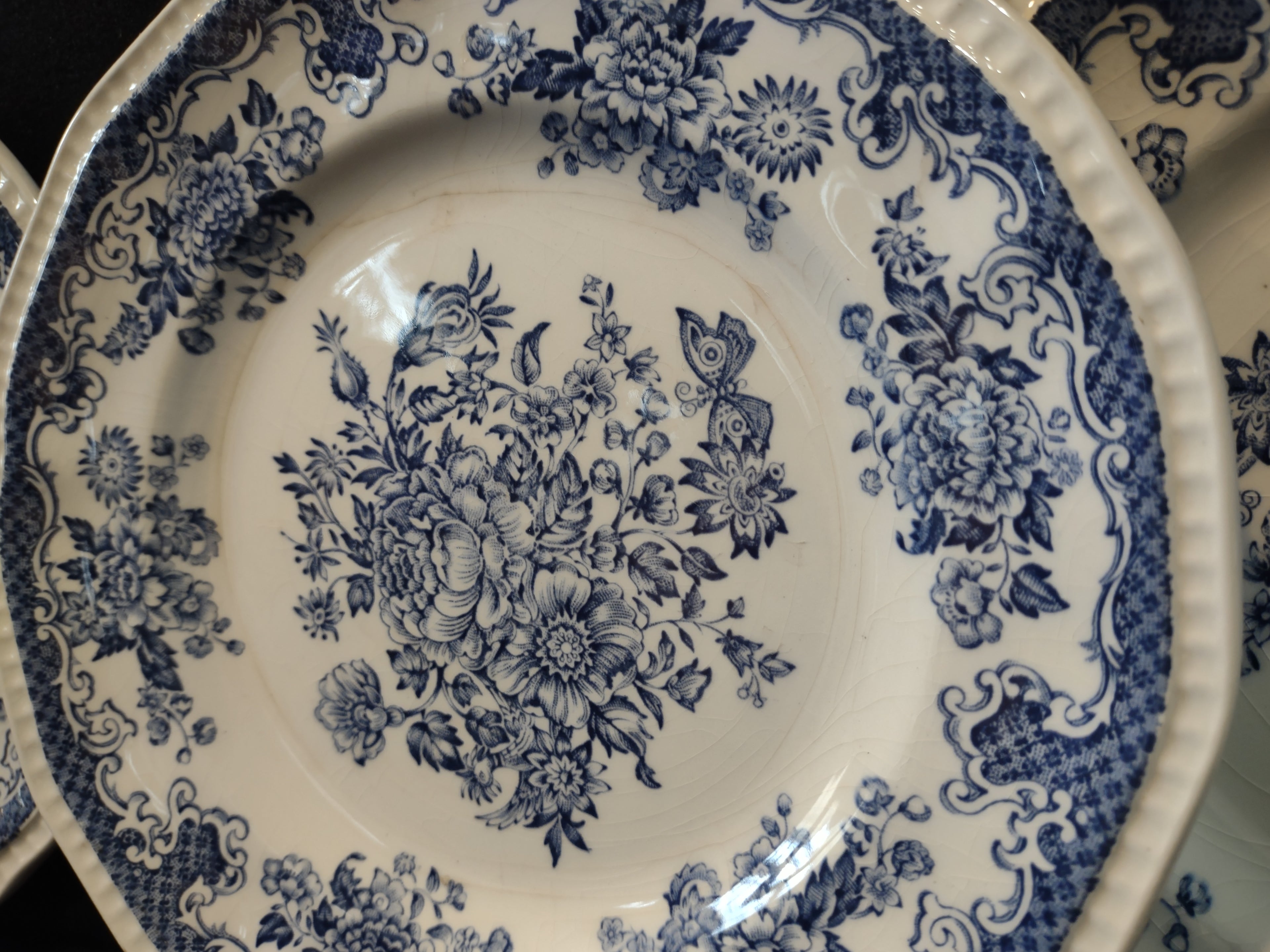 Vintage Kensington Ironstone Balmoral Blue Floral Plate Set of 3 IMPERFECT [7071]