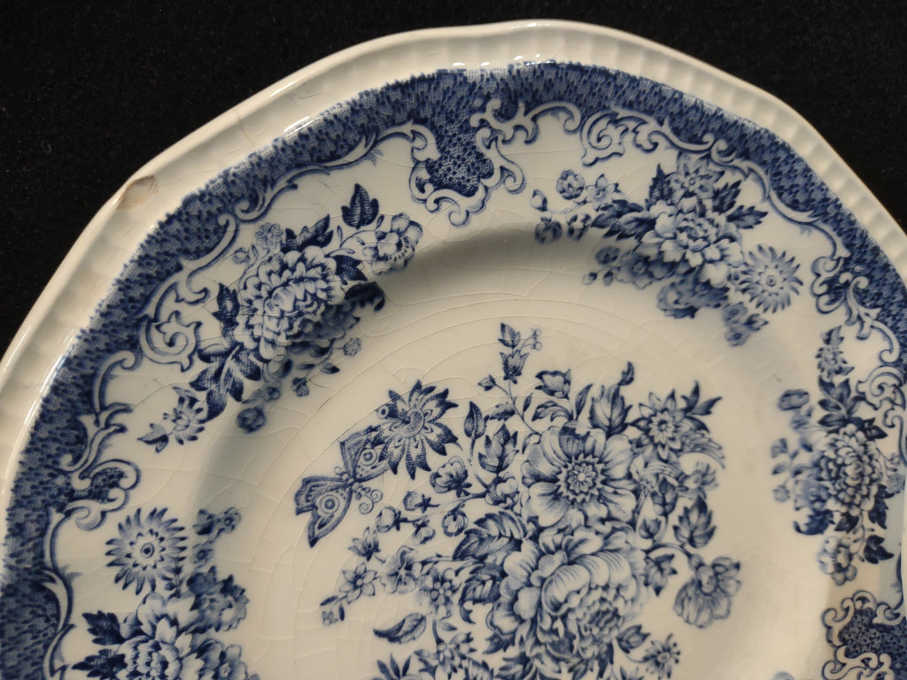 Vintage Kensington Ironstone Balmoral Blue Floral Plate Set of 3 IMPERFECT [7071]