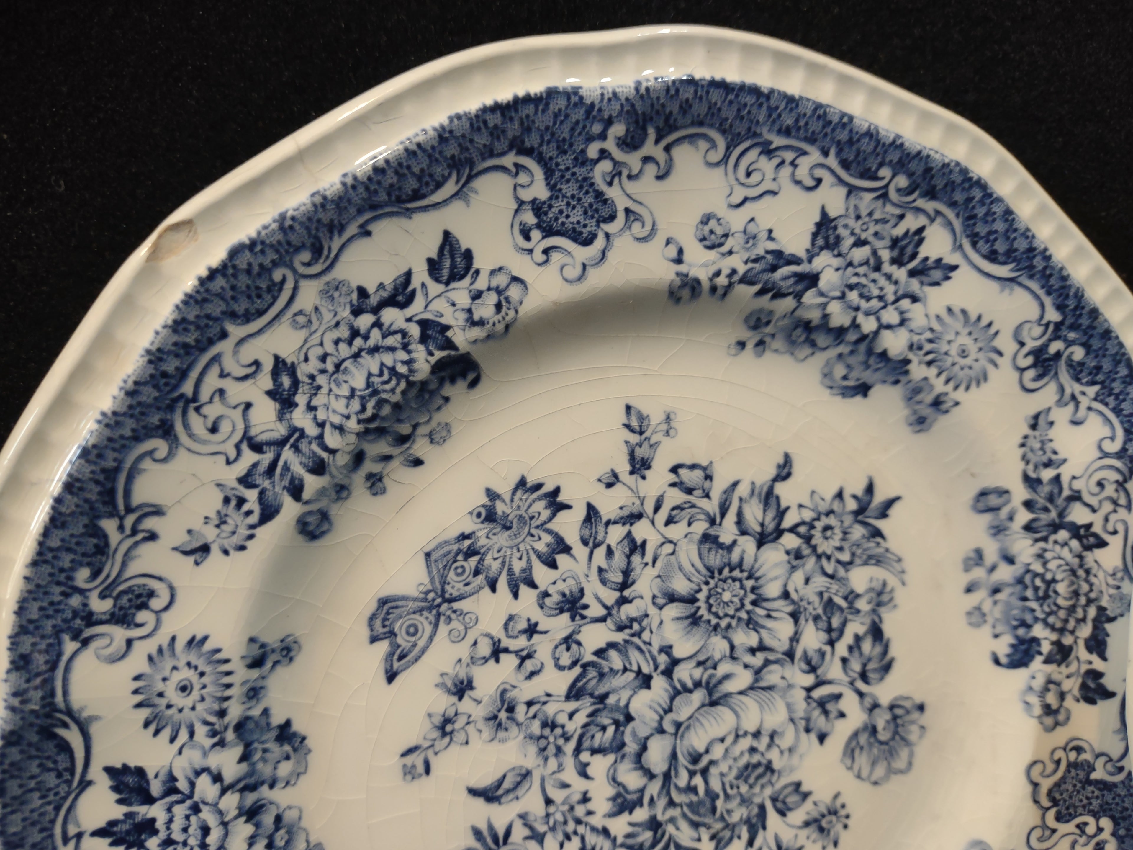 Vintage Kensington Ironstone Balmoral Blue Floral Plate Set of 3 IMPERFECT [7071]