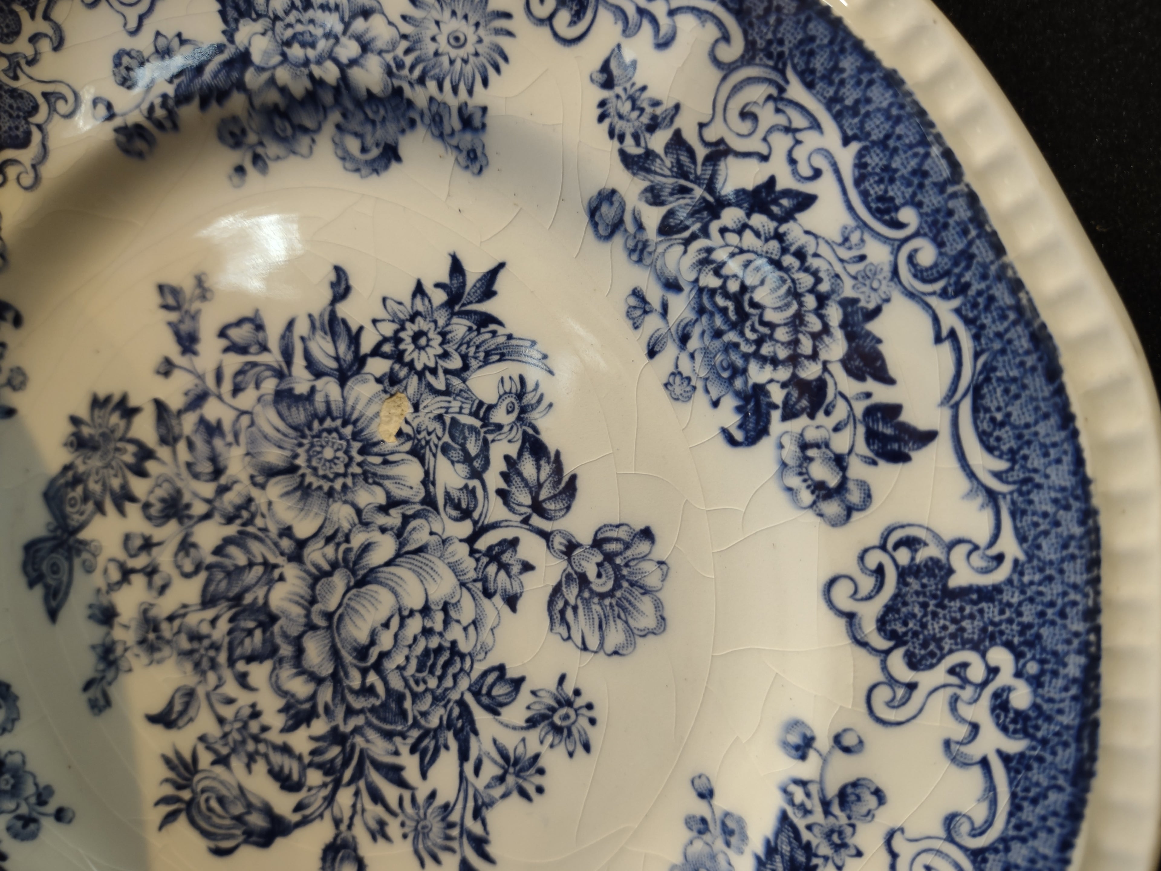 Vintage Johnson Bros Windsor Ware Mount Vernon Garden House Blue Berry Bowl IMPERFECT [7069]