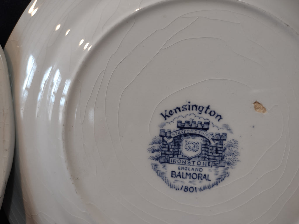 Vintage Kensington Ironstone Balmoral Blue Floral Plate Set of 3 IMPERFECT [7071]