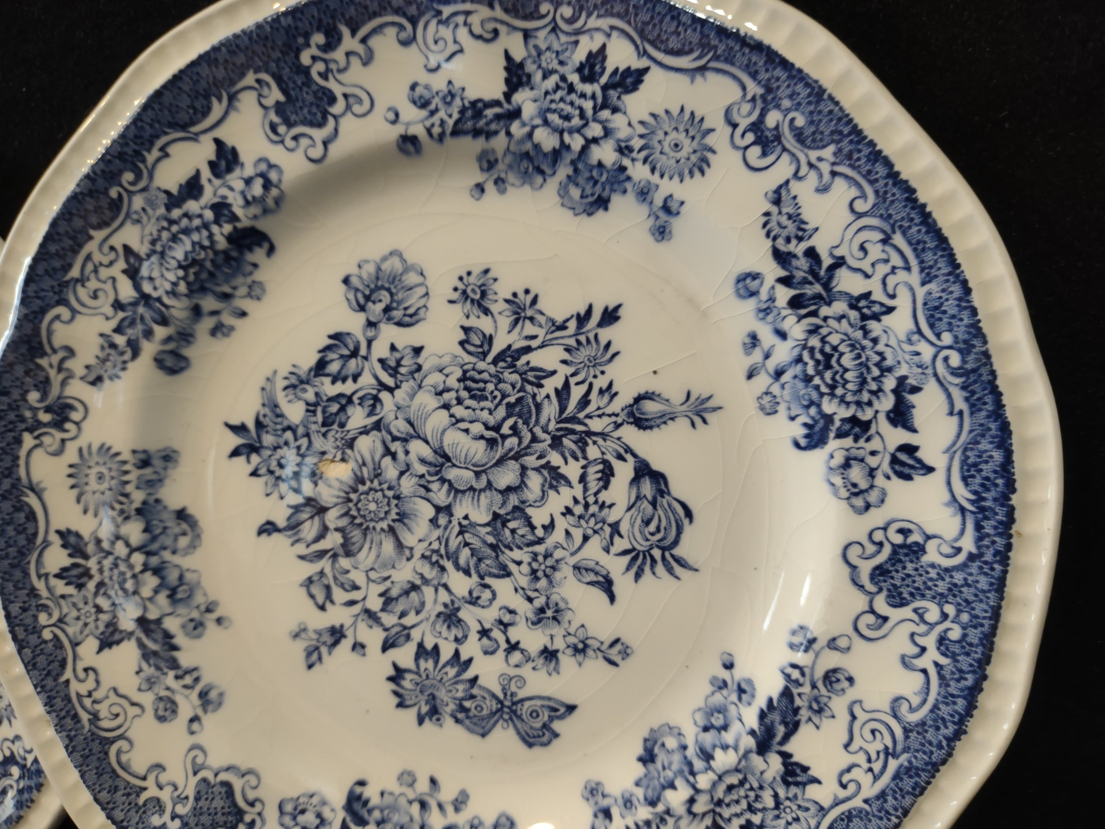 Vintage Kensington Ironstone Balmoral Blue Floral Plate Set of 3 IMPERFECT [7071]