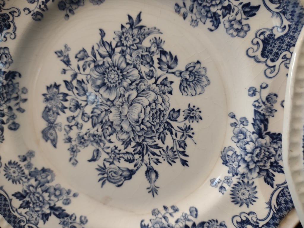 Vintage Kensington Ironstone Balmoral Blue Floral Plate Set of 3 IMPERFECT [7071]