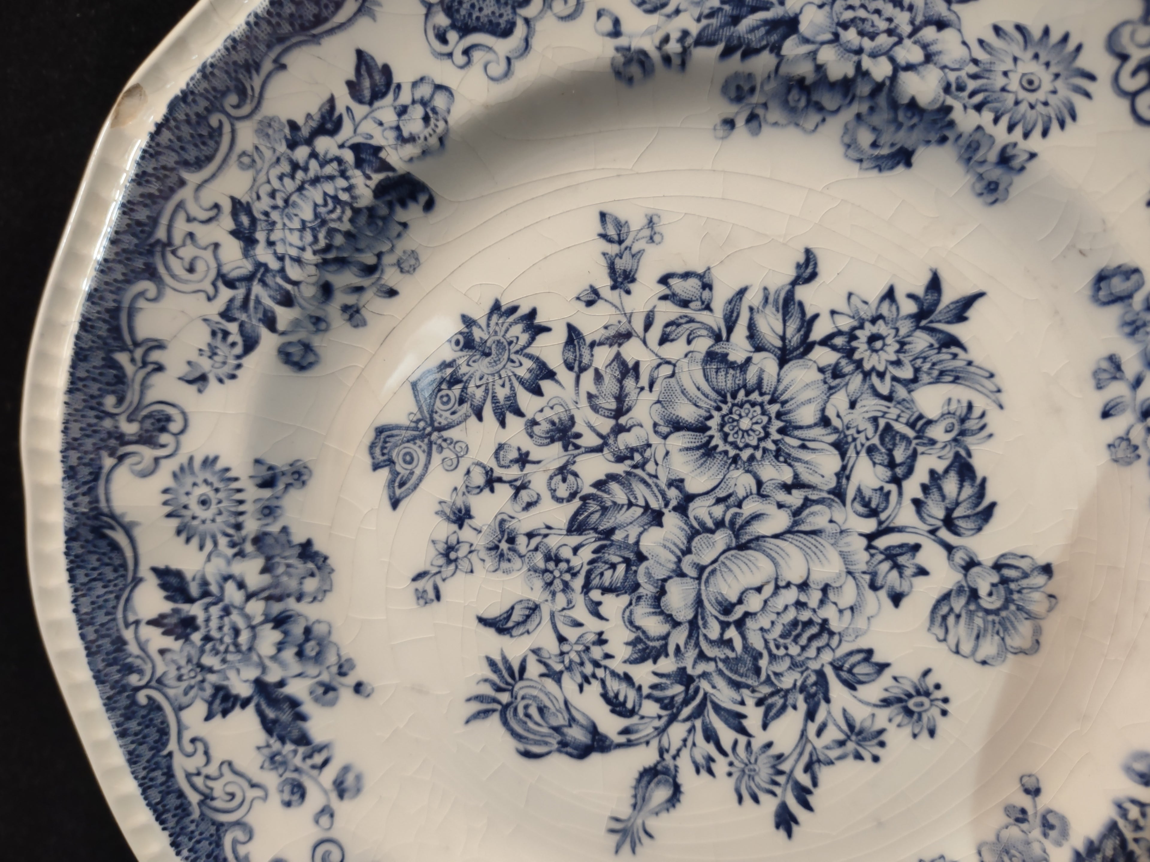 Vintage Kensington Ironstone Balmoral Blue Floral Plate Set of 3 IMPERFECT [7071]
