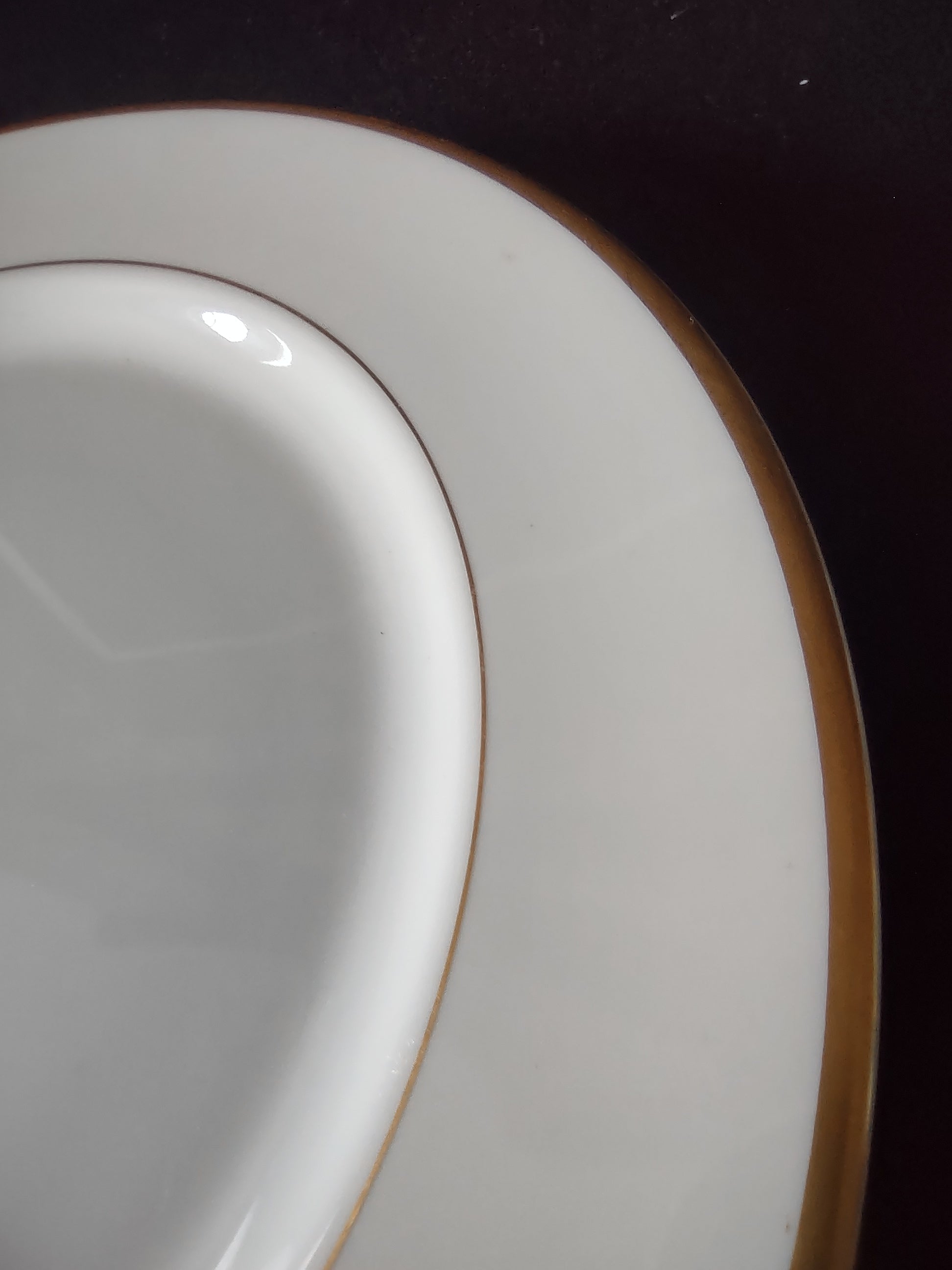 Close-up of gold band rim and inner accent ring on Syracuse China plate