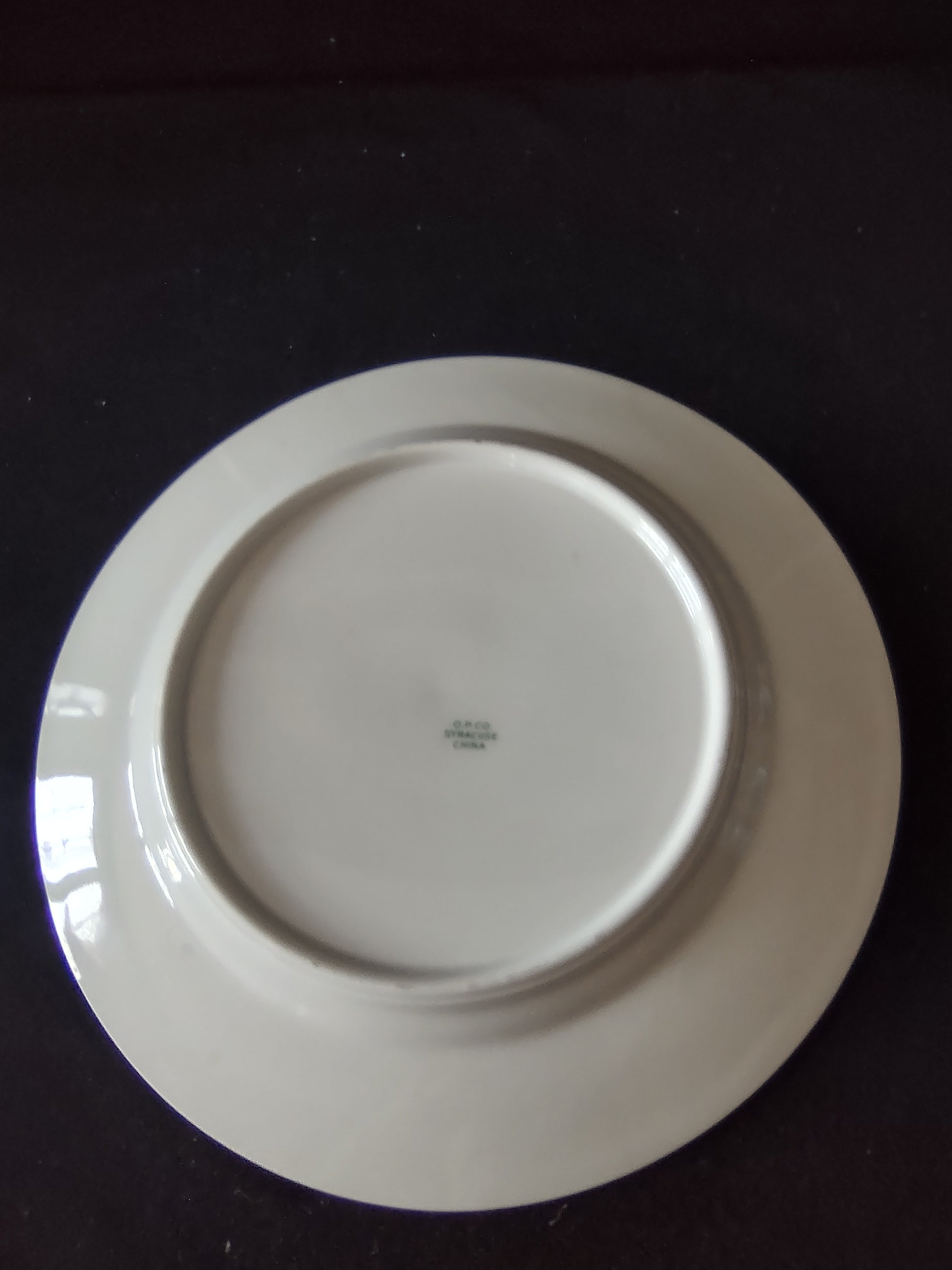 Set of 3 Syracuse China off-white gold band plates side by side