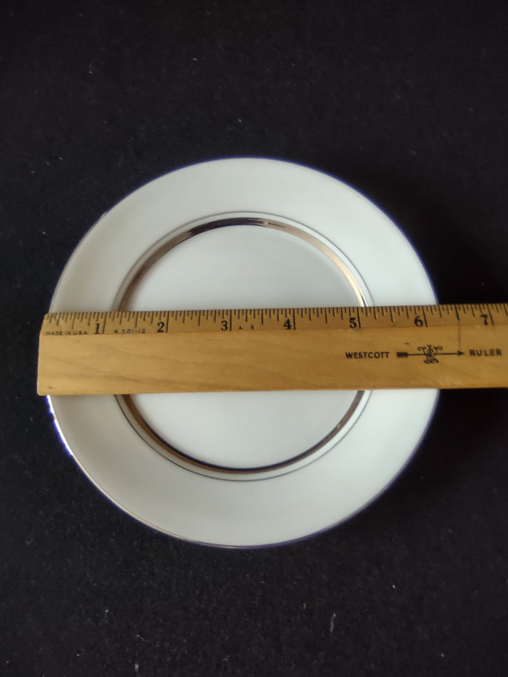 Oxford Bone China Lexington plate with ruler showing approximately 6 inch diameter