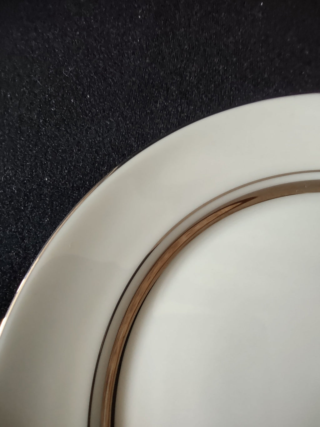 Close-up of platinum band and hairline accent ring on Oxford Bone China Lexington plate