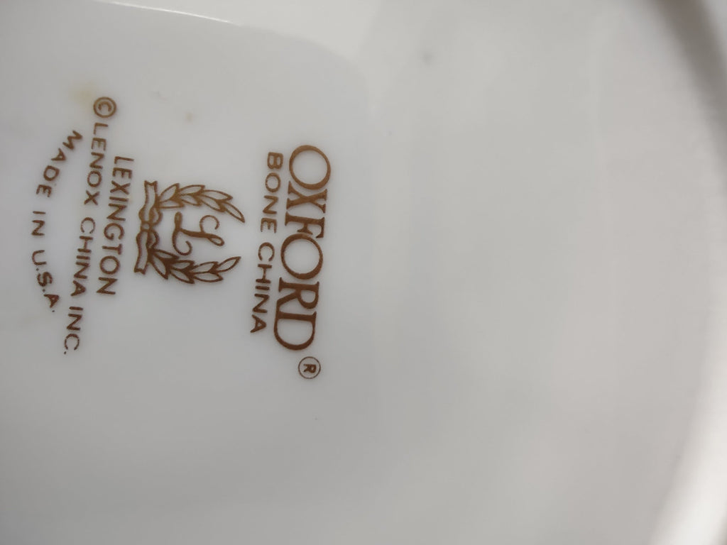 Backstamp showing Oxford Bone China Lexington by Lenox China Inc. Made in USA