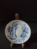 Vintage blue white praying hands floral wall plate front view