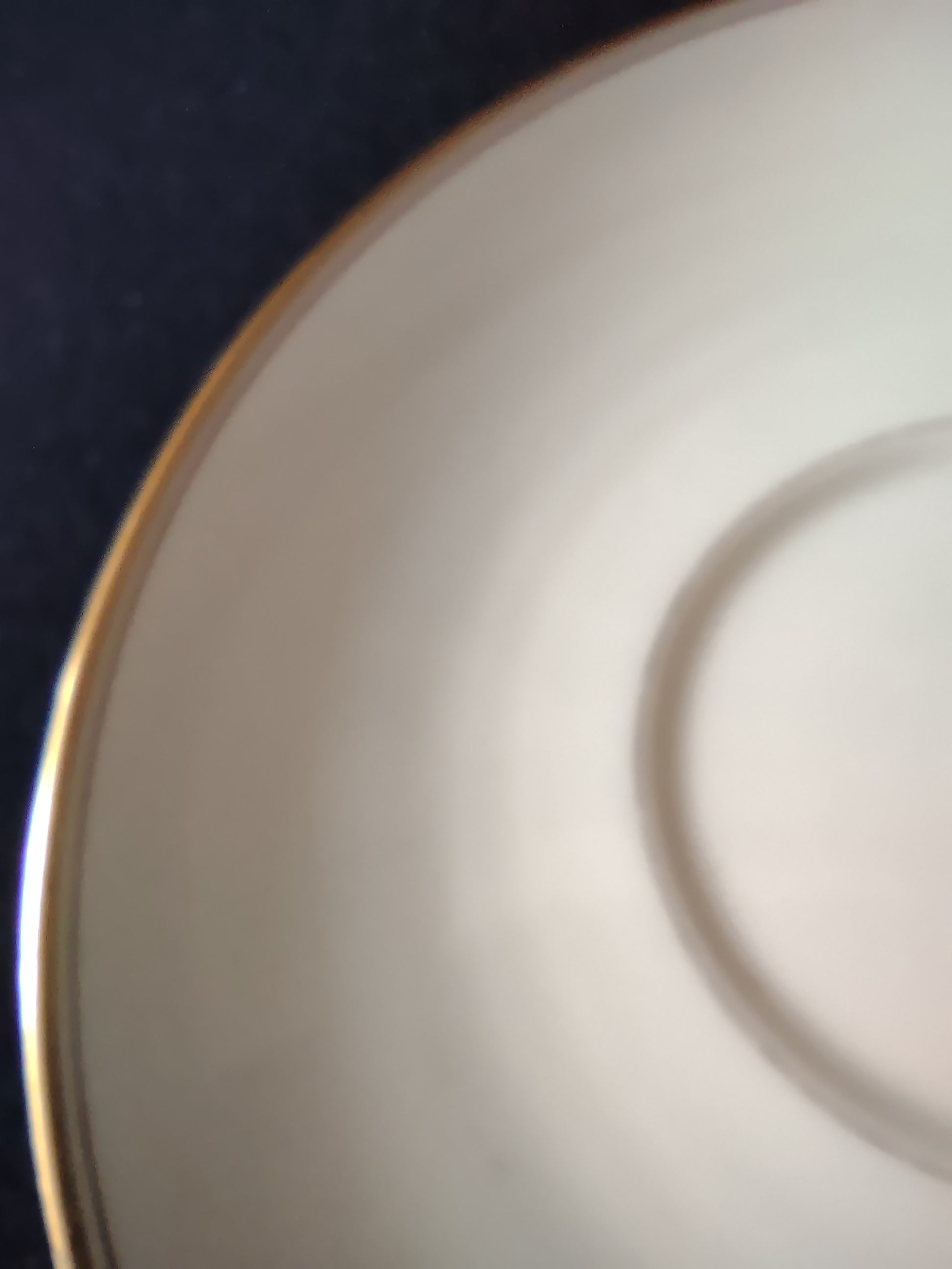 Vintage Franciscan China gold band saucer - rim and gold trim detail close-up