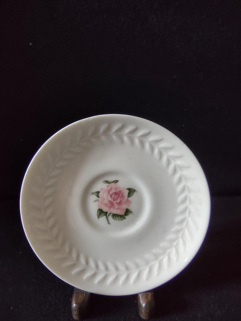 Theodore Haviland Regents Park Rose saucer with ruler showing approximately 5.5 inch diameter