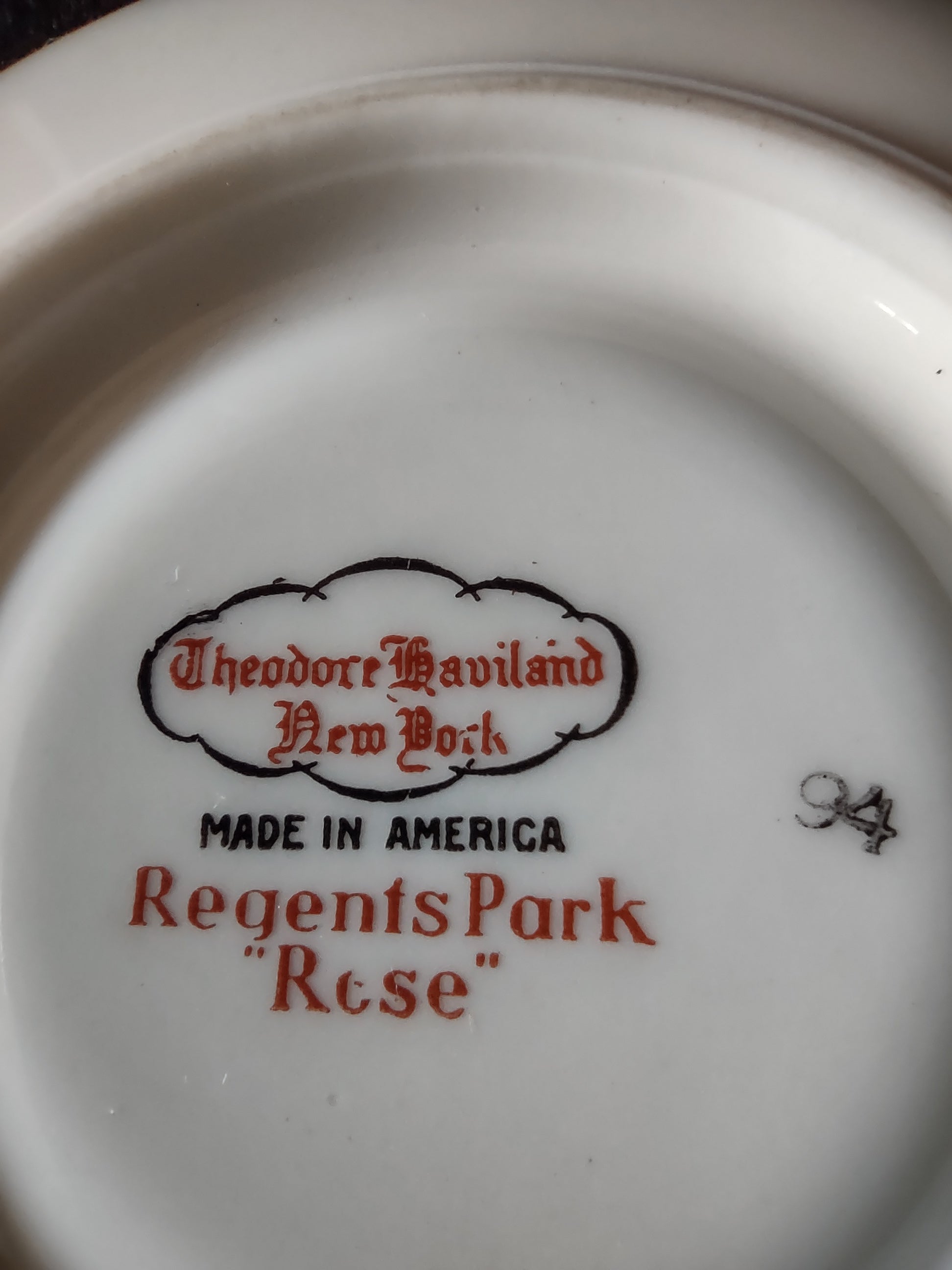 Theodore Haviland Regents Park Rose saucer side profile showing embossed rim depth