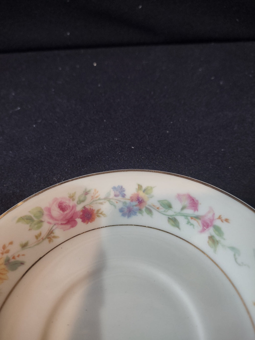 Vintage Syracuse China Old Ivory floral saucer detail close-up