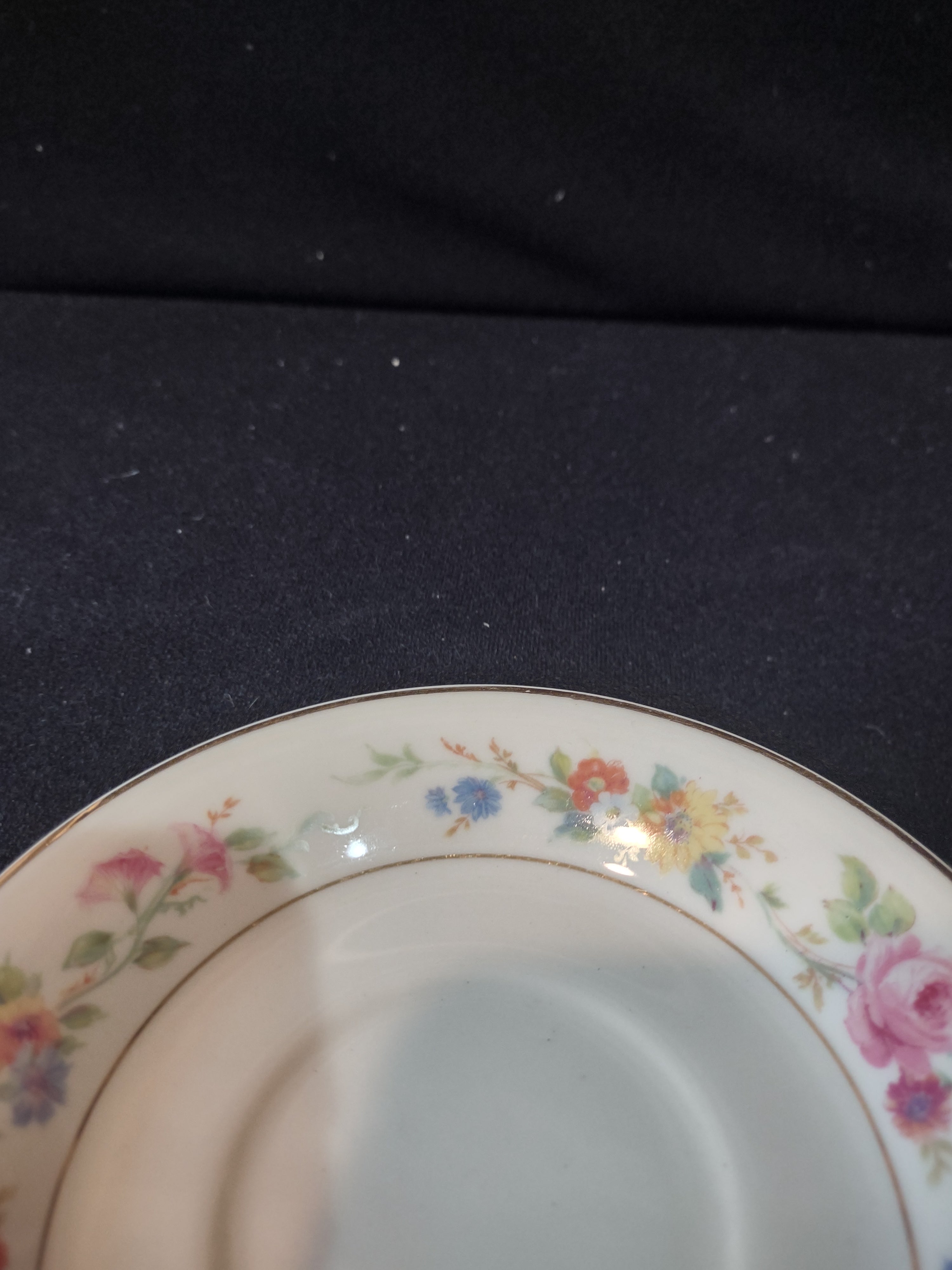 Vintage Syracuse China Old Ivory floral saucer detail close-up 2