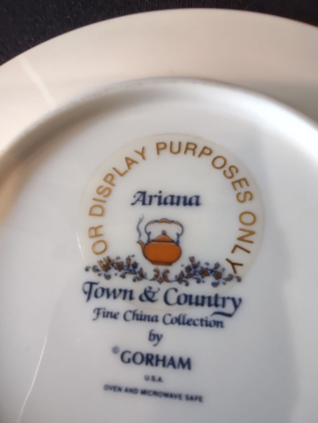 Gorham Ariana saucer backstamp - Town & Country Fine China Collection