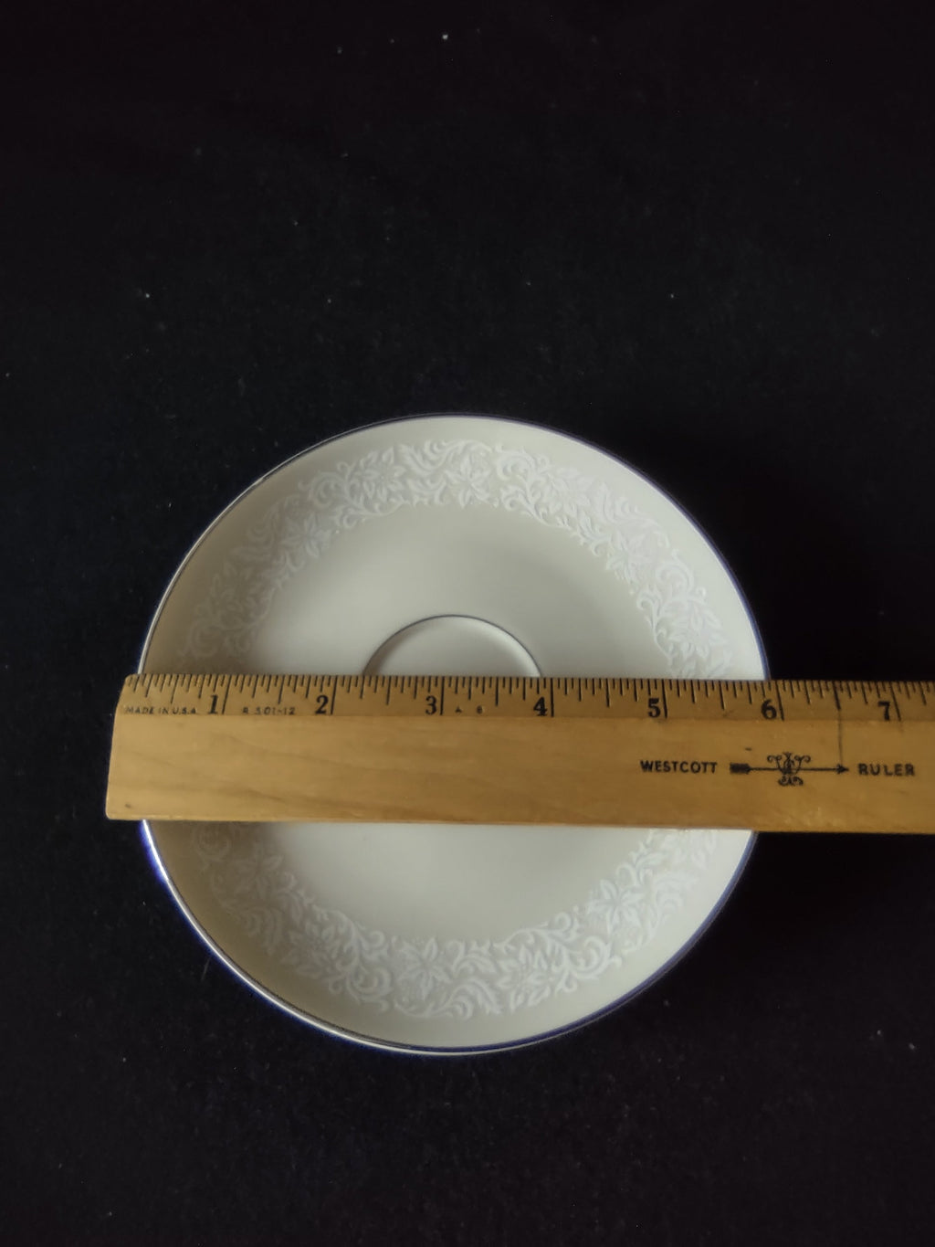 Pickard China Brocade saucer with ruler showing approximately 6 inch diameter