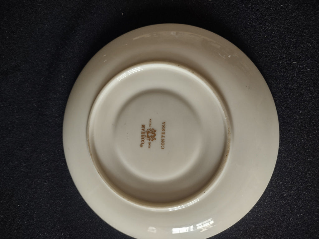 Gorham Contessa saucer close-up of platinum and teal rim band