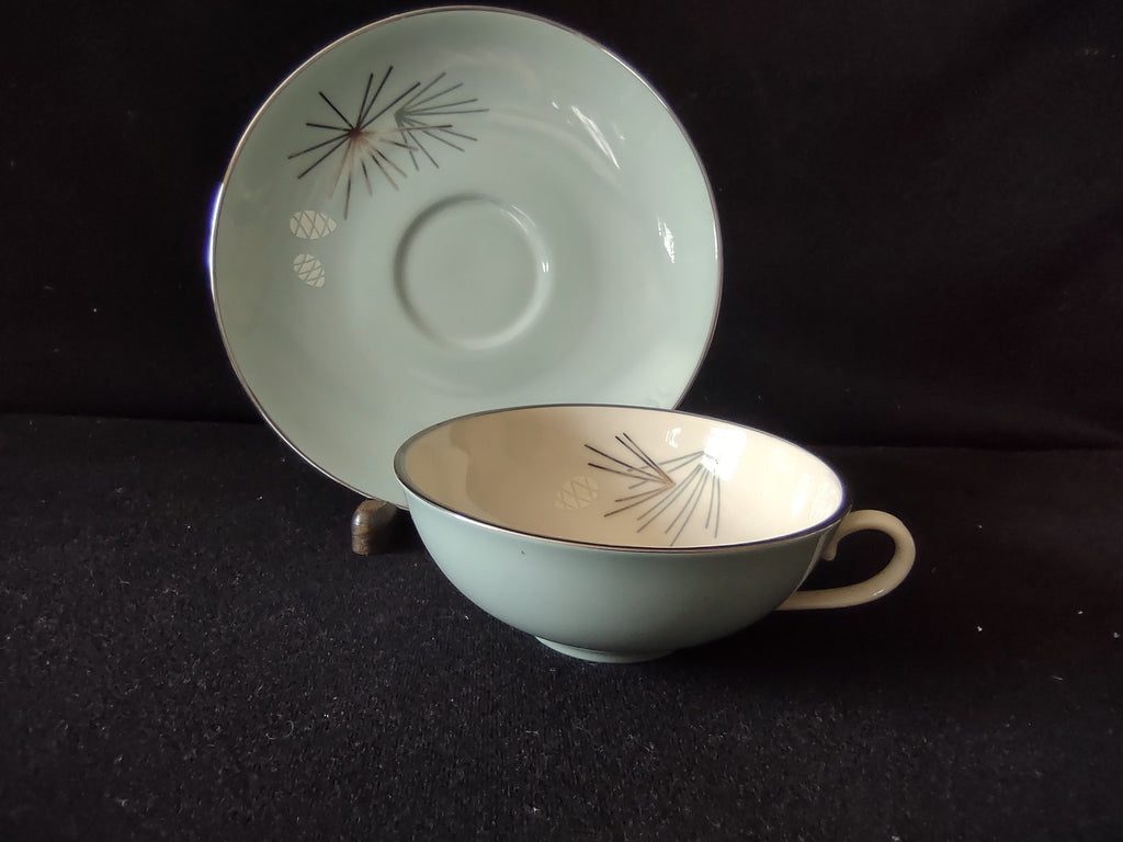 Franciscan Silver Pine saucer top view with ruler