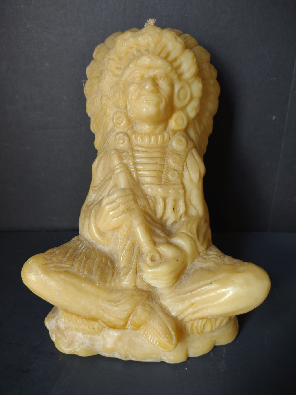 Vintage Beeswax Native American Chief Seated Figure Candle [7112]