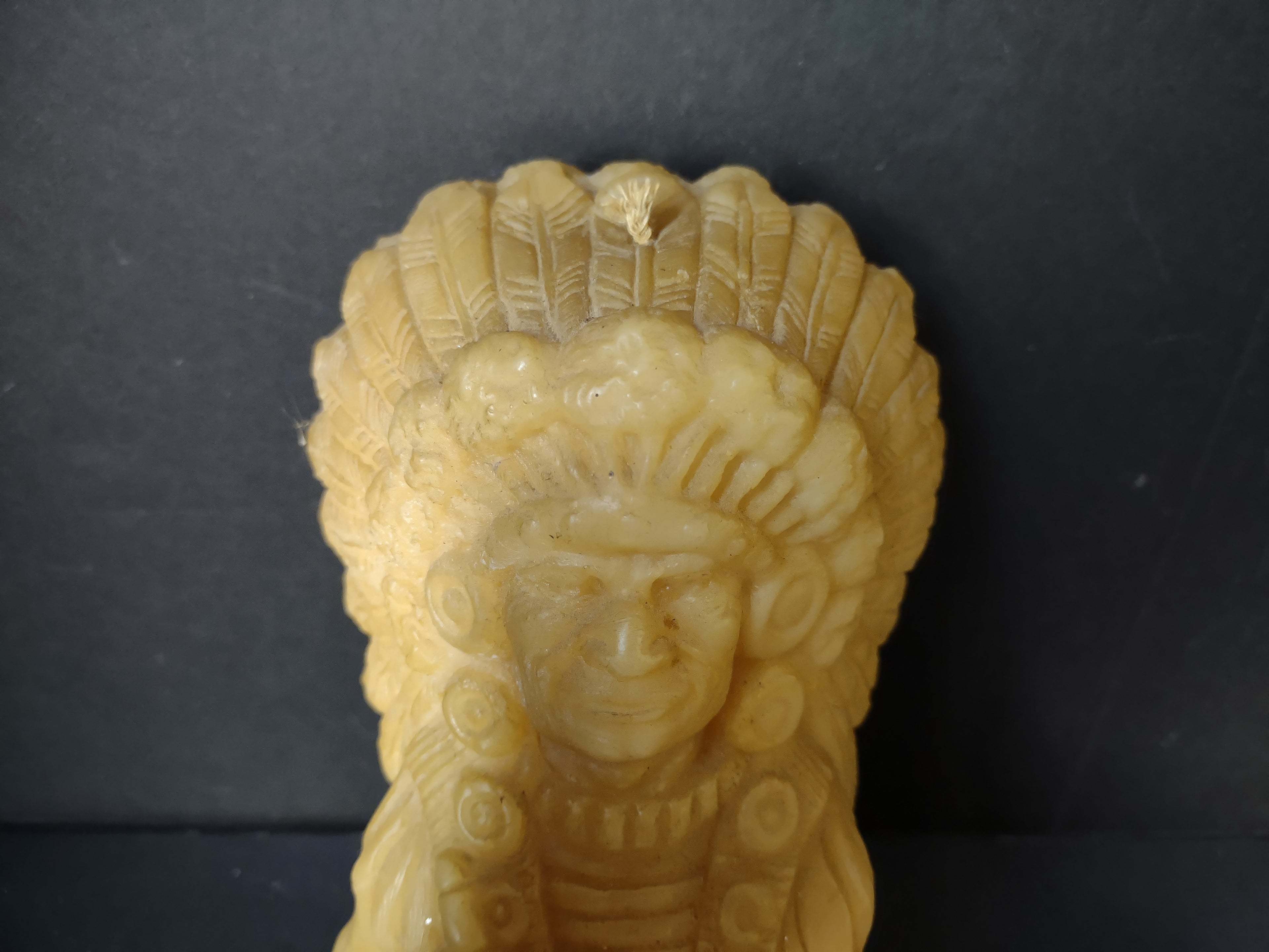 Vintage Beeswax Native American Chief Seated Figure Candle [7112]