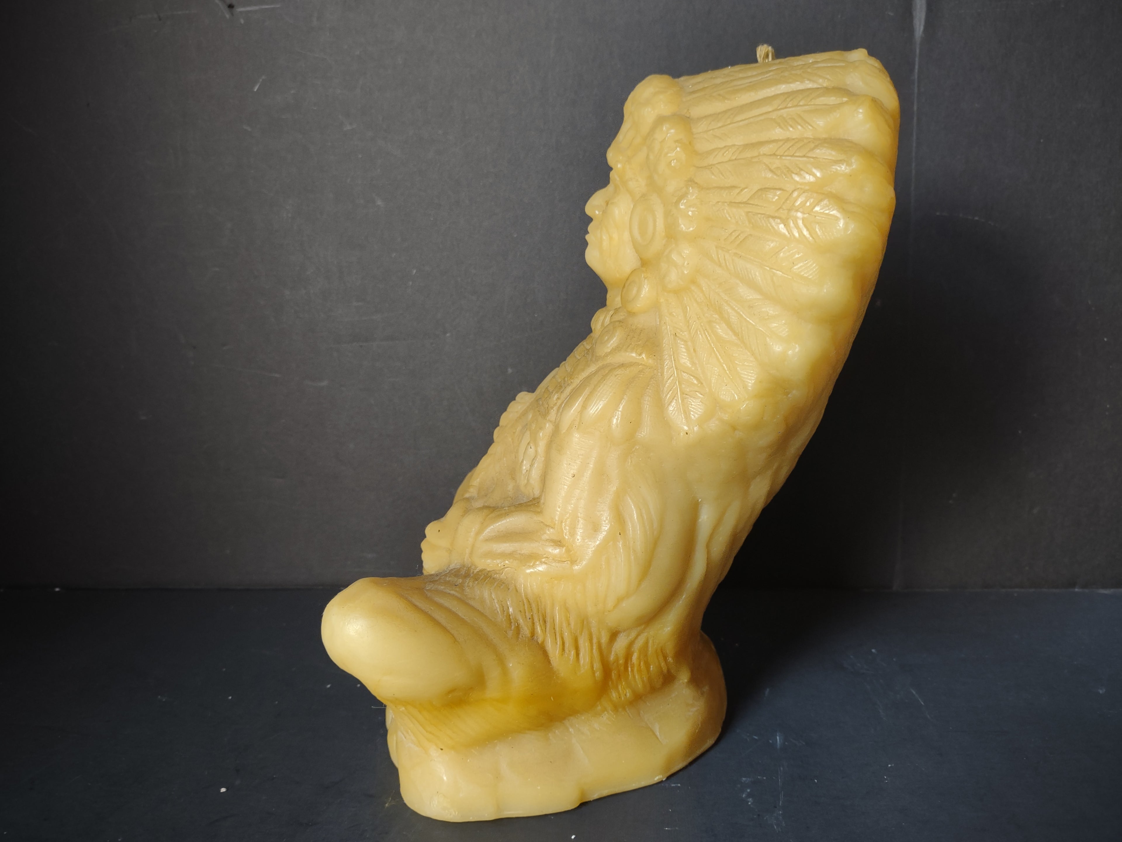 Vintage Beeswax Native American Chief Seated Figure Candle [7112]