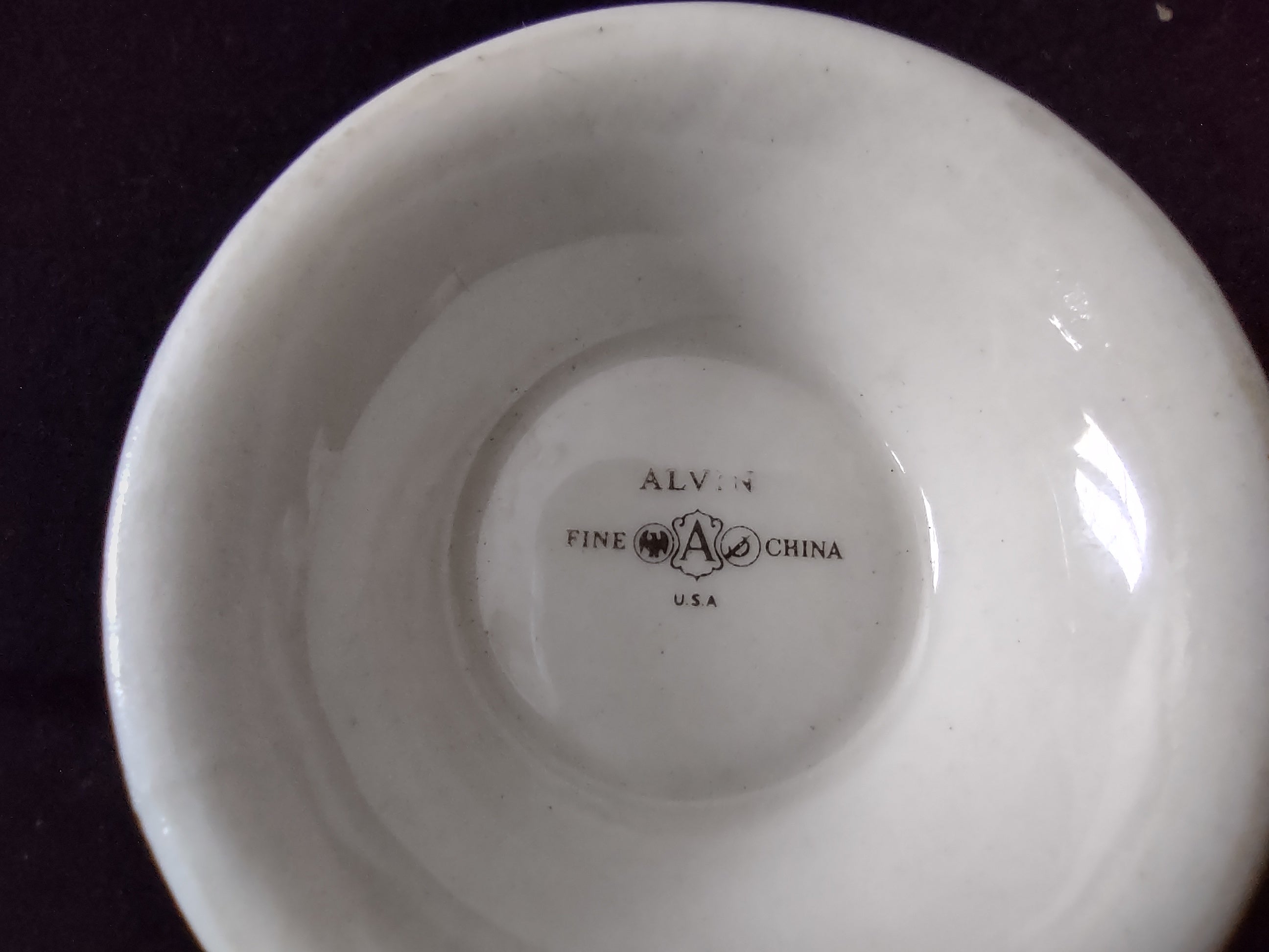 Alvin USA cobalt blue gold scrollwork footed cup side view with ruler