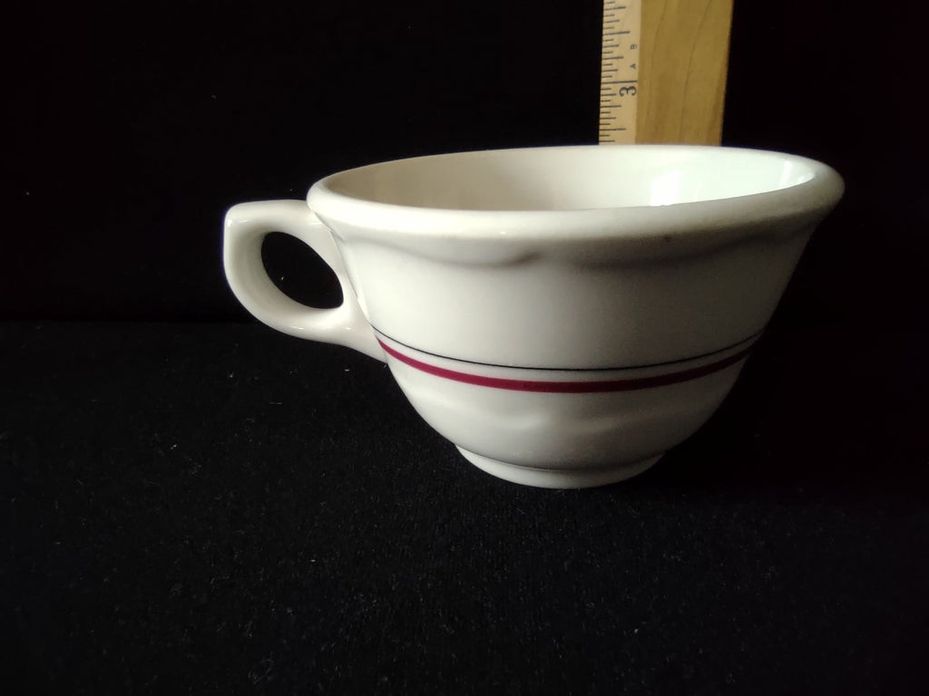 Syracuse China 95-J diner cup side view with ruler showing approx 2.5 inches tall