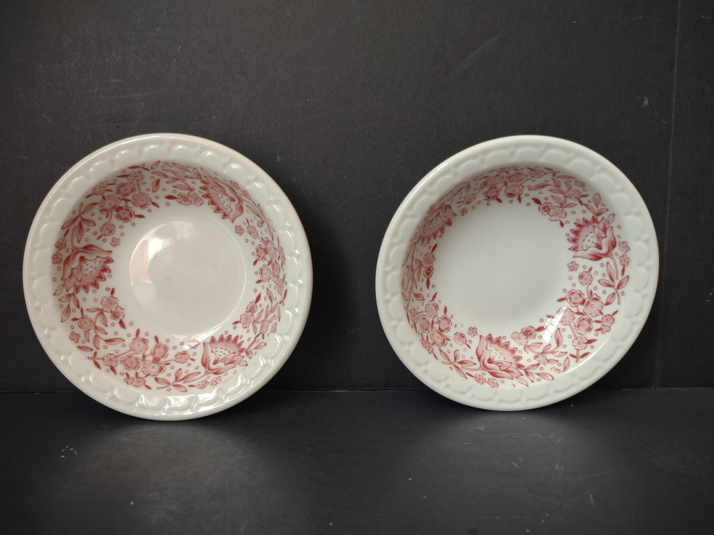 Vintage Syracuse China Pink Floral Transferware Berry Bowl Set of 2 [7142]