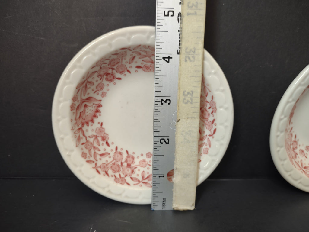 Vintage Syracuse China pink floral berry bowl with ruler showing approximately 4.5 inch diameter