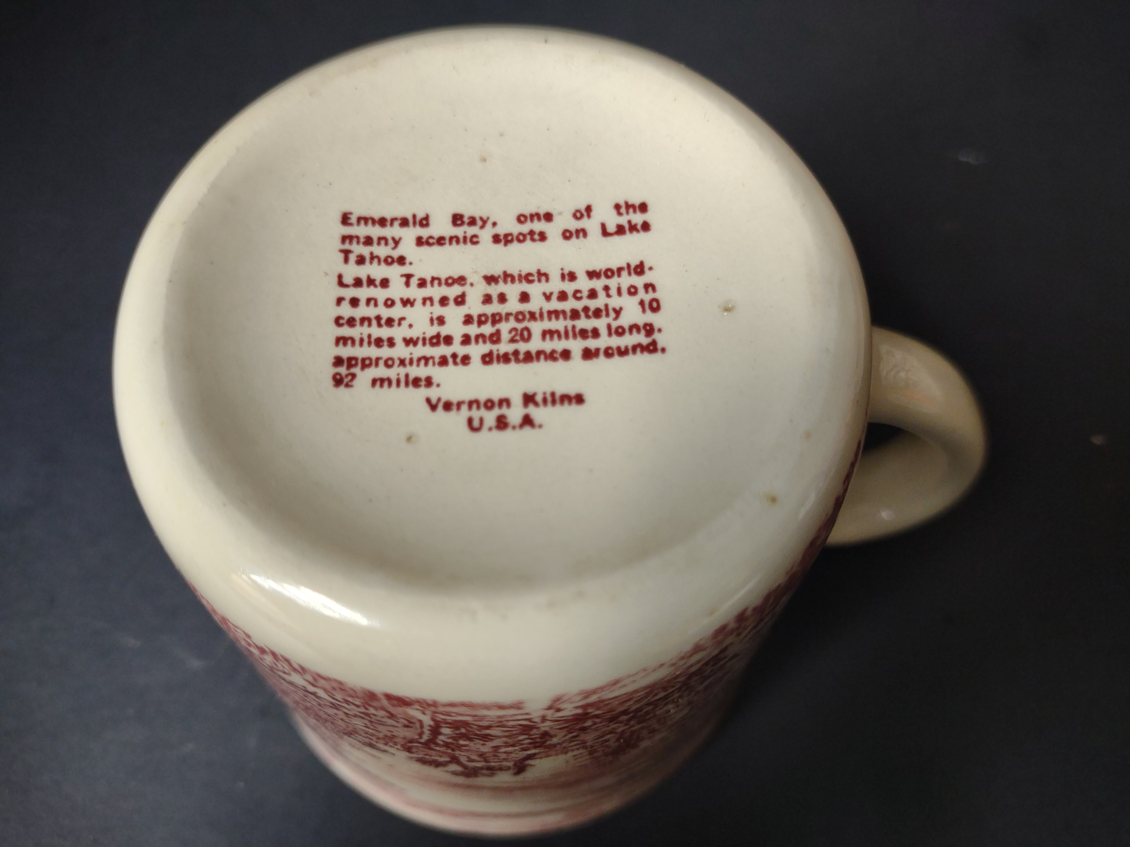 Vintage Vernon Kilns Emerald Bay Lake Tahoe Souvenir Mug [7143]