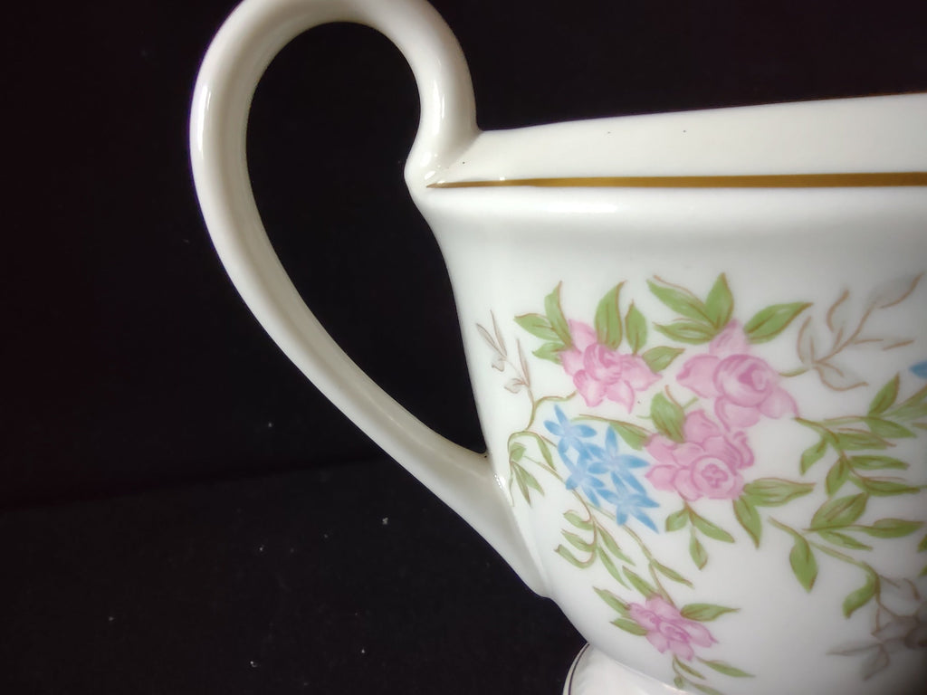 Vintage floral open sugar bowl with ruler showing ~4 inch height