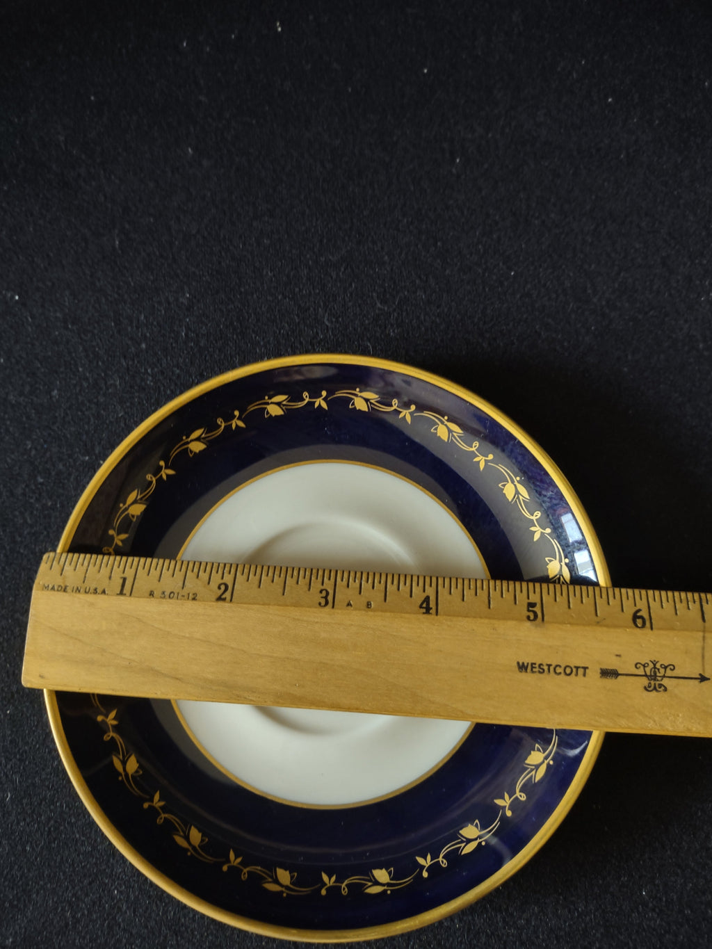 Vintage Durham Fine China Cobalt Blue & Gold Cup & Saucer Set - side view