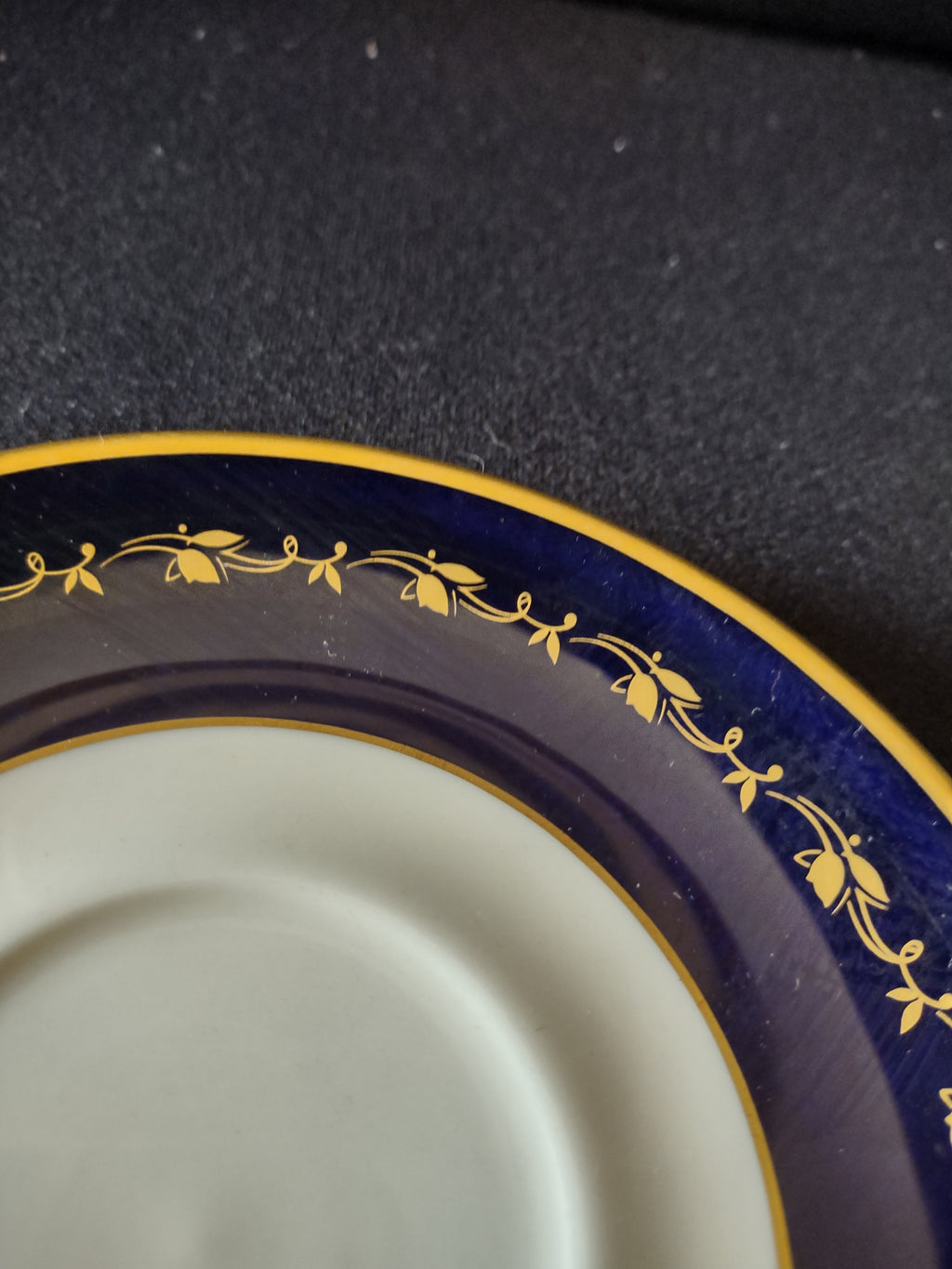Vintage Durham Fine China Cobalt Blue & Gold Cup & Saucer Set - cup exterior