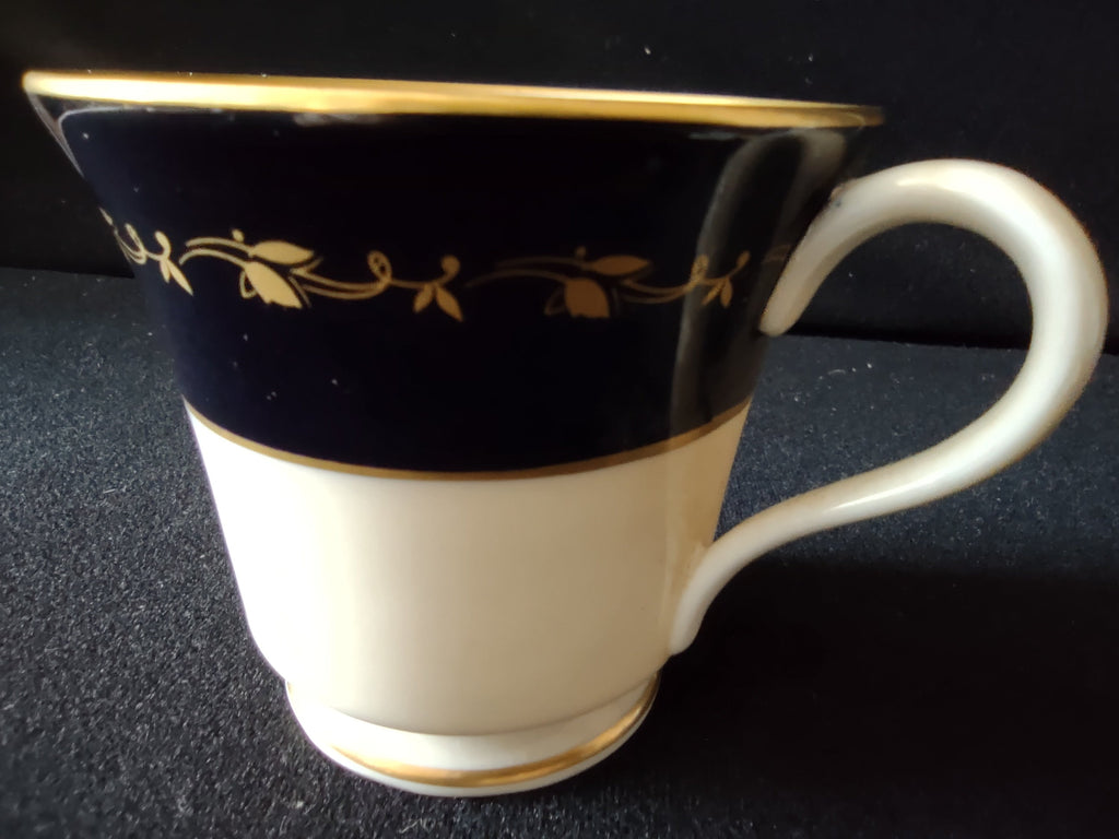 Vintage Durham Fine China Cobalt Blue & Gold Cup & Saucer Set - cup top view