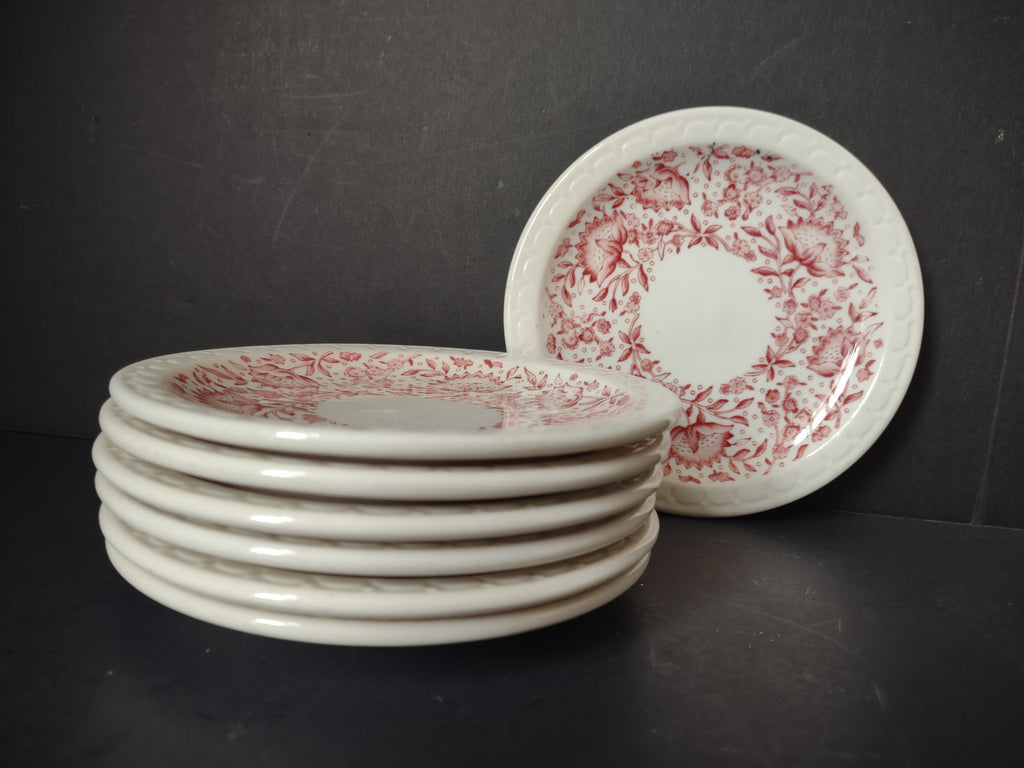 Vintage Syracuse China Pink Floral Transferware Small Plate Set of 7 [7144]