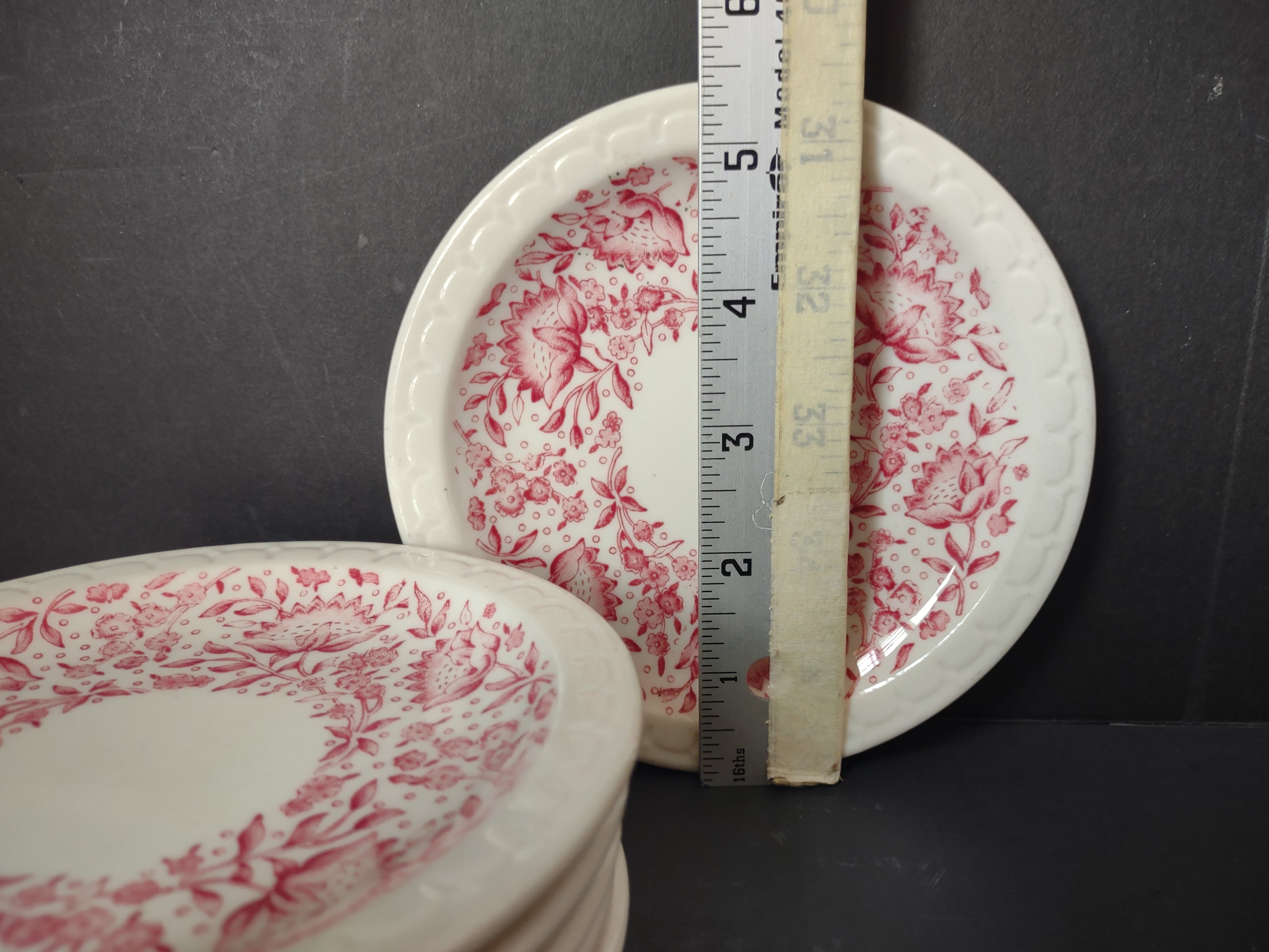 Vintage Syracuse China Pink Floral Transferware Small Plate Set of 7 [7144]