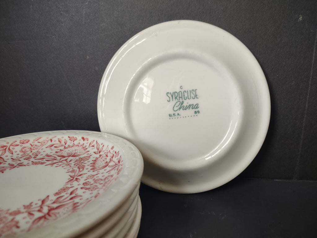 Vintage Syracuse China Pink Floral Transferware Small Plate Set of 7 [7144]