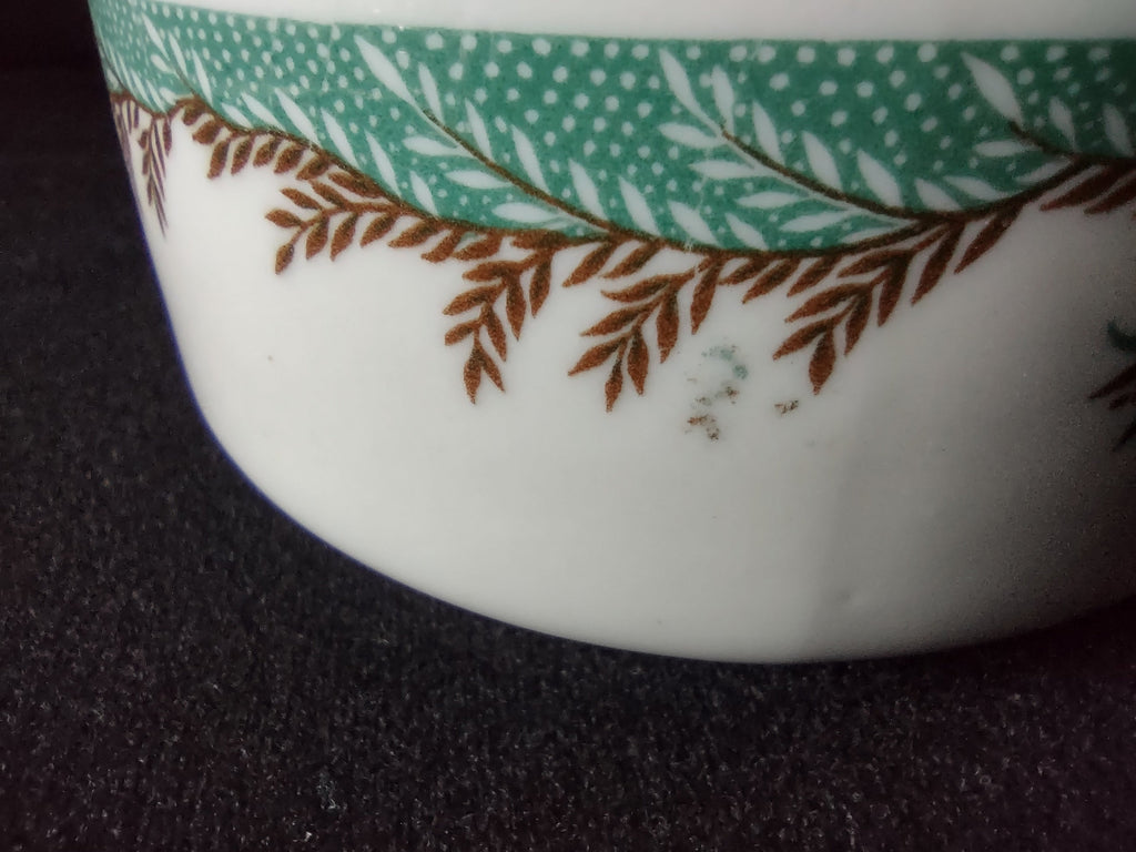 Shenango China USA green teal fern garland sugar bowl side view