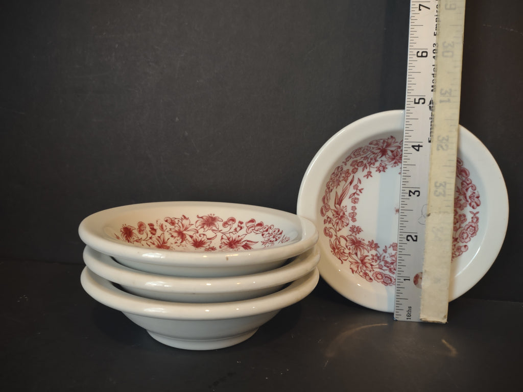 Vintage Mayer China NaroRim Delmar Pink Floral Berry Bowls Set of 4 [7145]