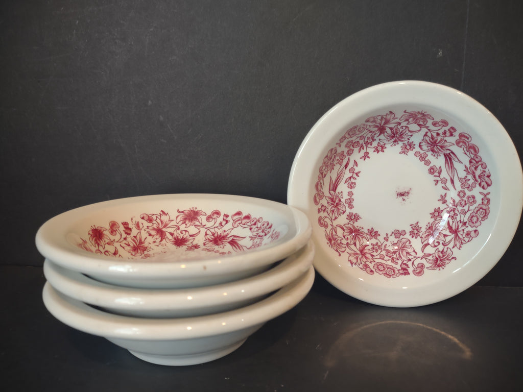 Vintage Mayer China NaroRim Delmar Pink Floral Berry Bowls Set of 4 [7145]