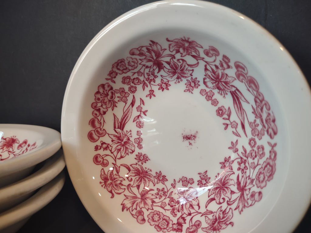 Vintage Mayer China NaroRim Delmar Pink Floral Berry Bowls Set of 4 [7145]
