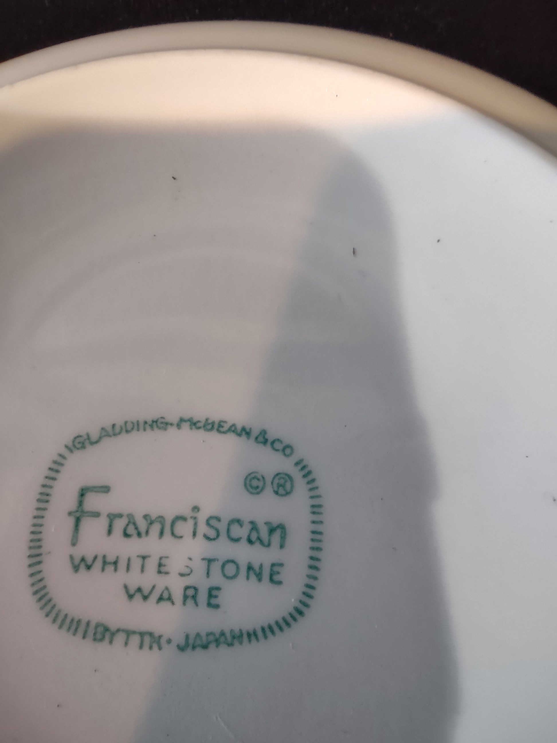 Franciscan Whitestone Ware saucer backstamp bottom view