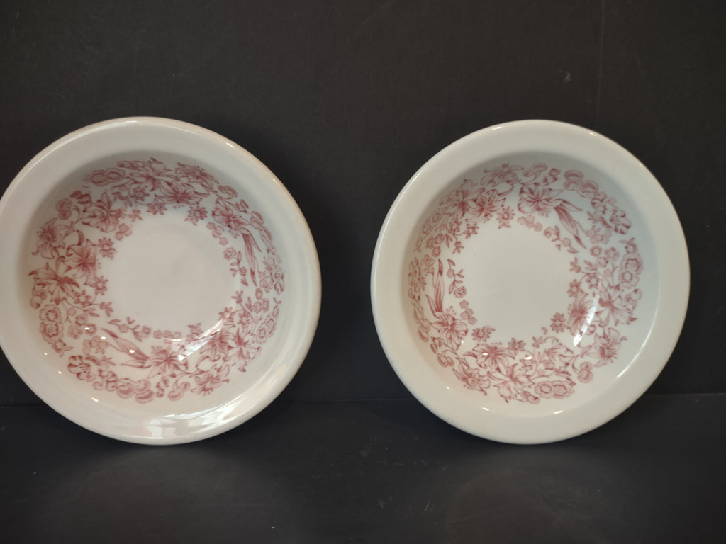 Vintage Mayer China Delmar Pink Floral Transferware Berry Bowls Set of 2 [7147]