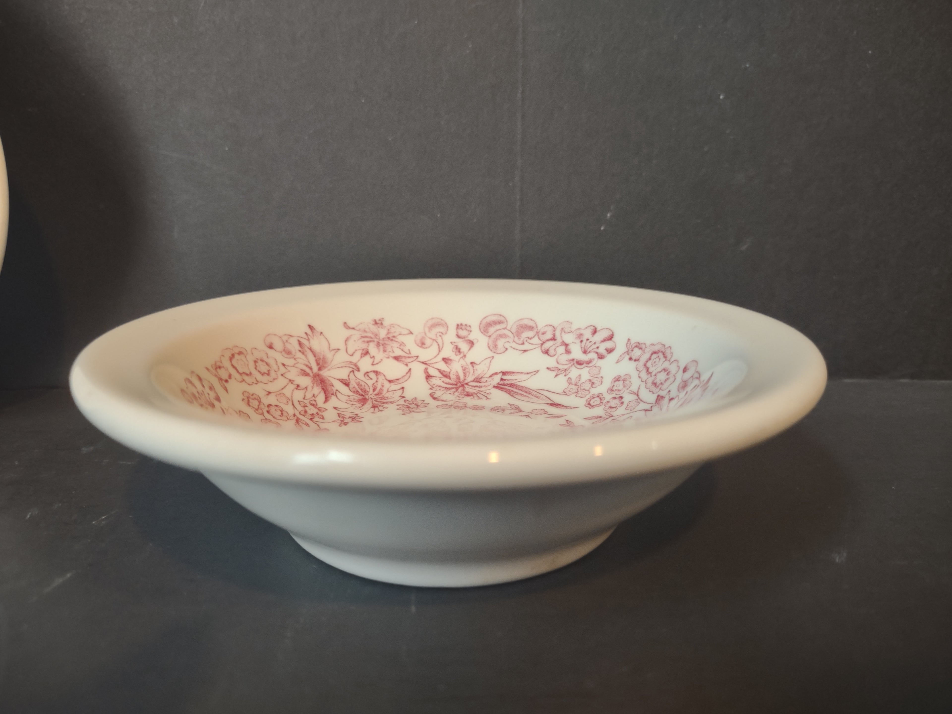 Vintage Mayer China Delmar Pink Floral Transferware Berry Bowls Set of 2 [7147]