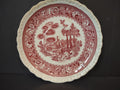 Vintage Tudor Rose Red Scenic Transferware Scalloped Plate England IMPERFECT [7148]